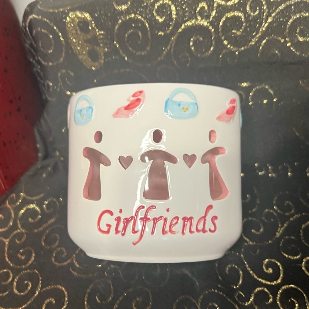 White and Pink 'Girlfriends' Ceramic Candle